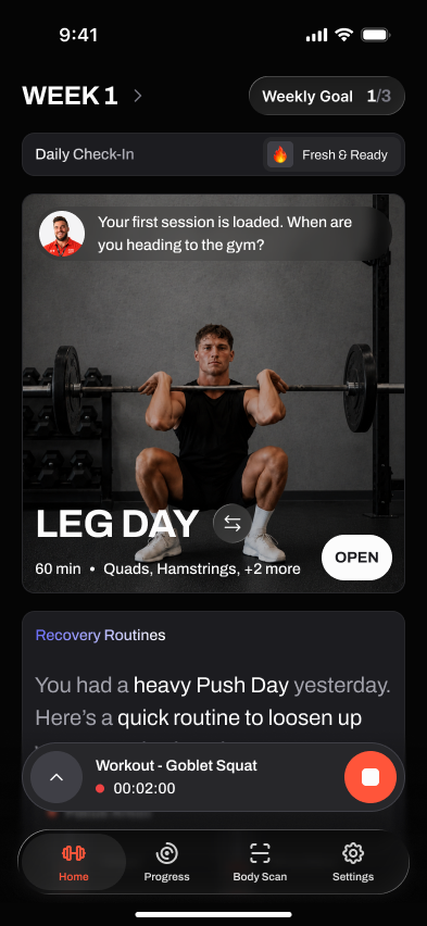 Brace AI active workout logging screen