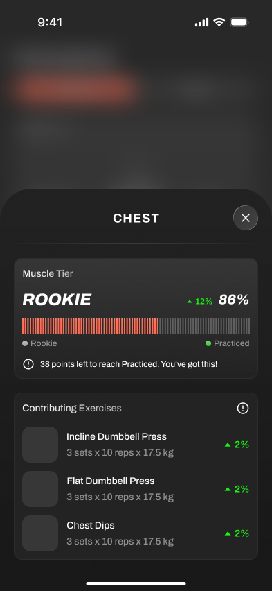 Muscle recovery and progression detail screen